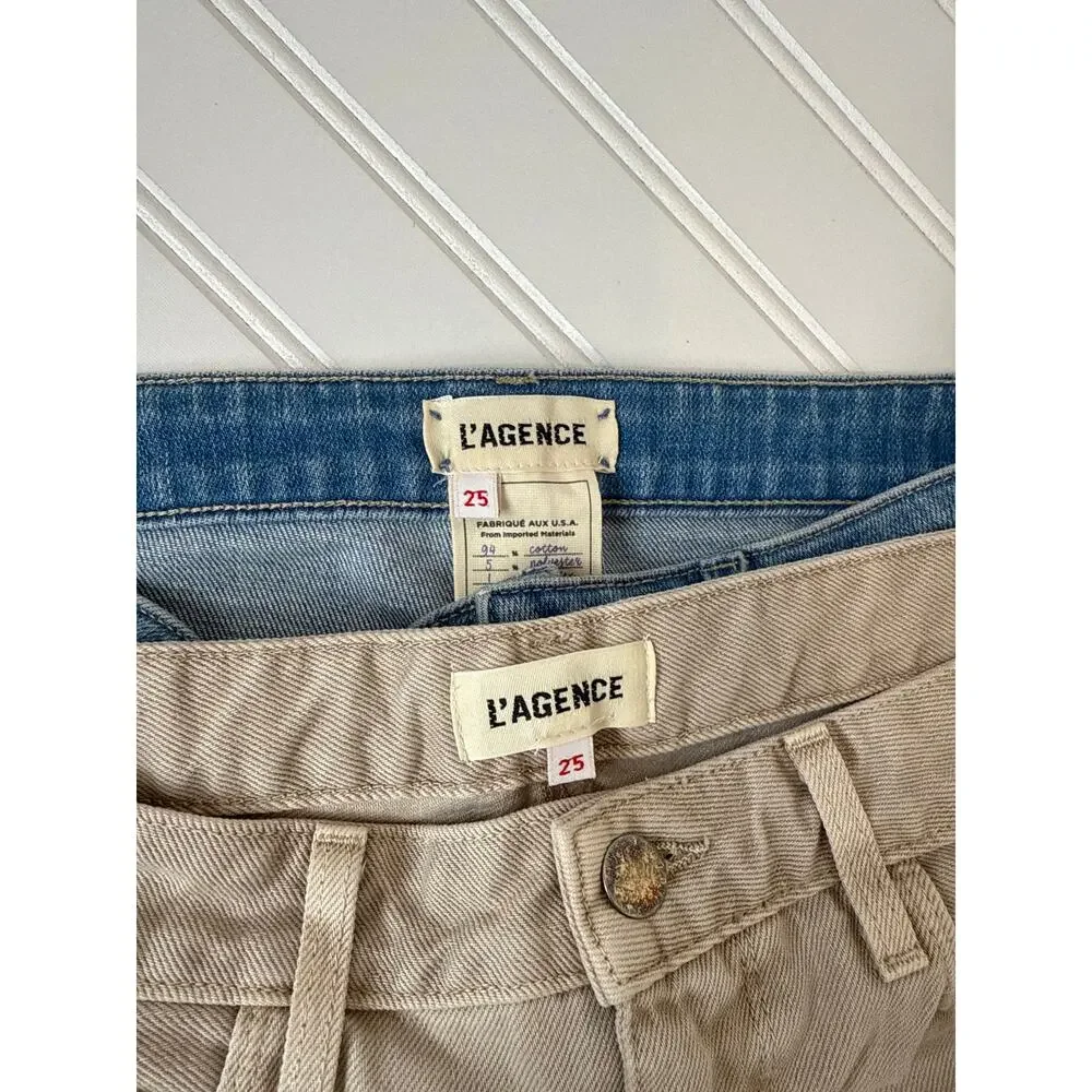 NWOT L’AGENCE Bermuda Shorts Tan & Blue Denim Casual Womens Bundle Sz 25